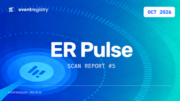 ER Pulse Scan Report #5 cover in blue and teal, dated October 2026, with Event Registry branding.