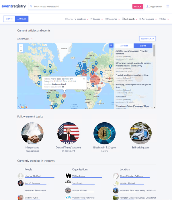 Feed of articles and events on a particular topic